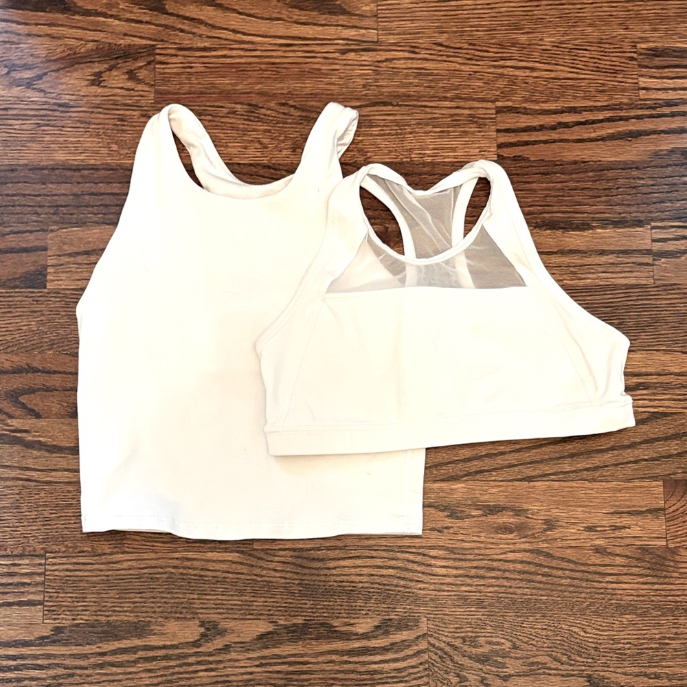 Athleta Girl white tank and sports bra